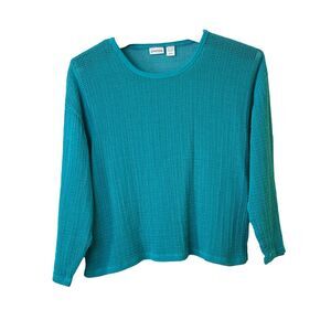 Chico’s Mesh Knit Pullover Top | Size 3 | Blue | Long Sleeve